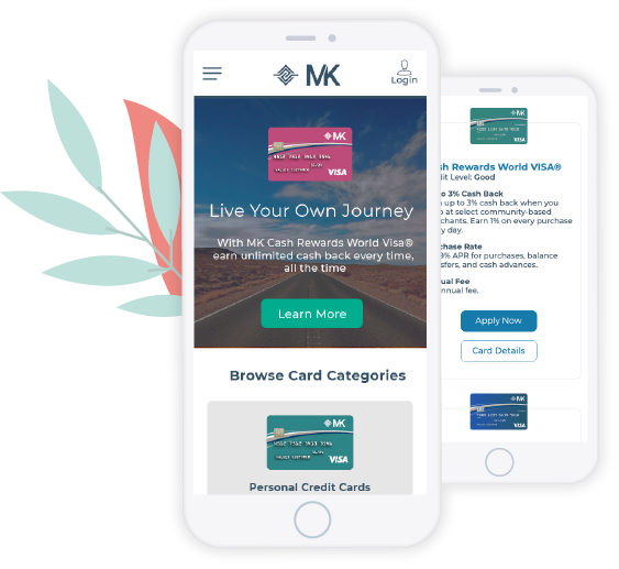 screenshots of two smartphones with MK web apps