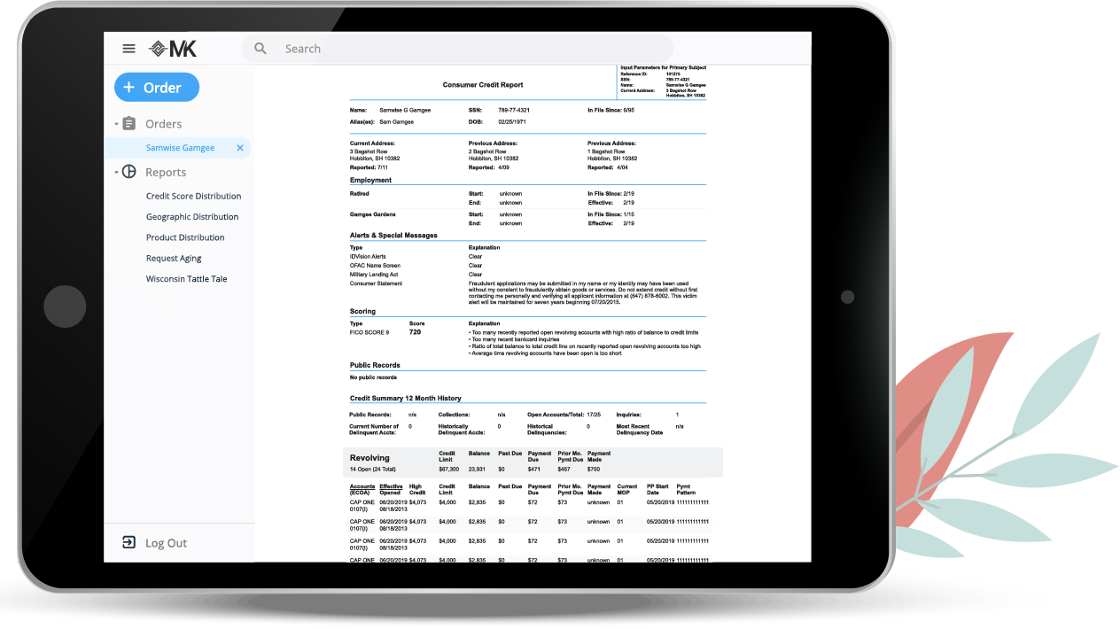 tablet with MK credit decisioning dashboard